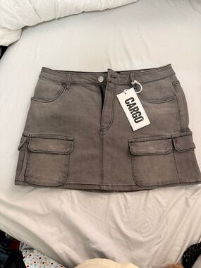 refuge Grey Denim Mini Skirt with Contrast Stitching